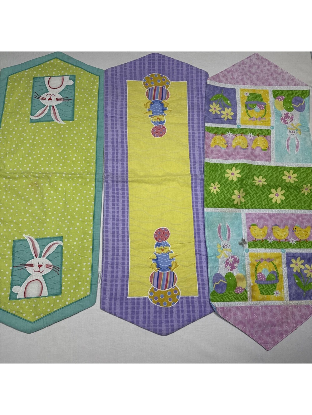 Easter Table Runners Set Of 3 Bunny Eggs Flowers Quilted Patchwork Spring Decor